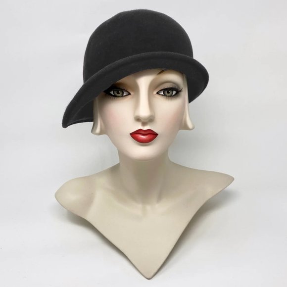 Lilliput Charcoal Grey Wool Cloche Hat, fits size medium - Picture 2 of 8